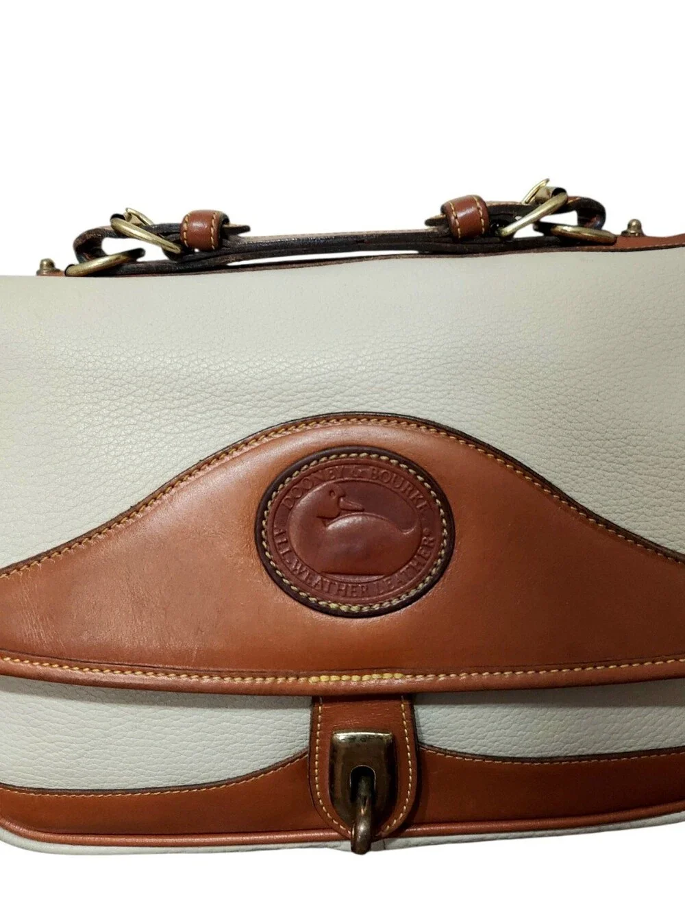 Dooney & Bourke R701 Carrier Bone & British Tan  Leather Shoulder Bag 1990's